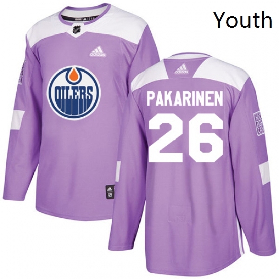 Youth Adidas Edmonton Oilers 26 Iiro Pakarinen Authentic Purple Fights Cancer Practice NHL Jersey